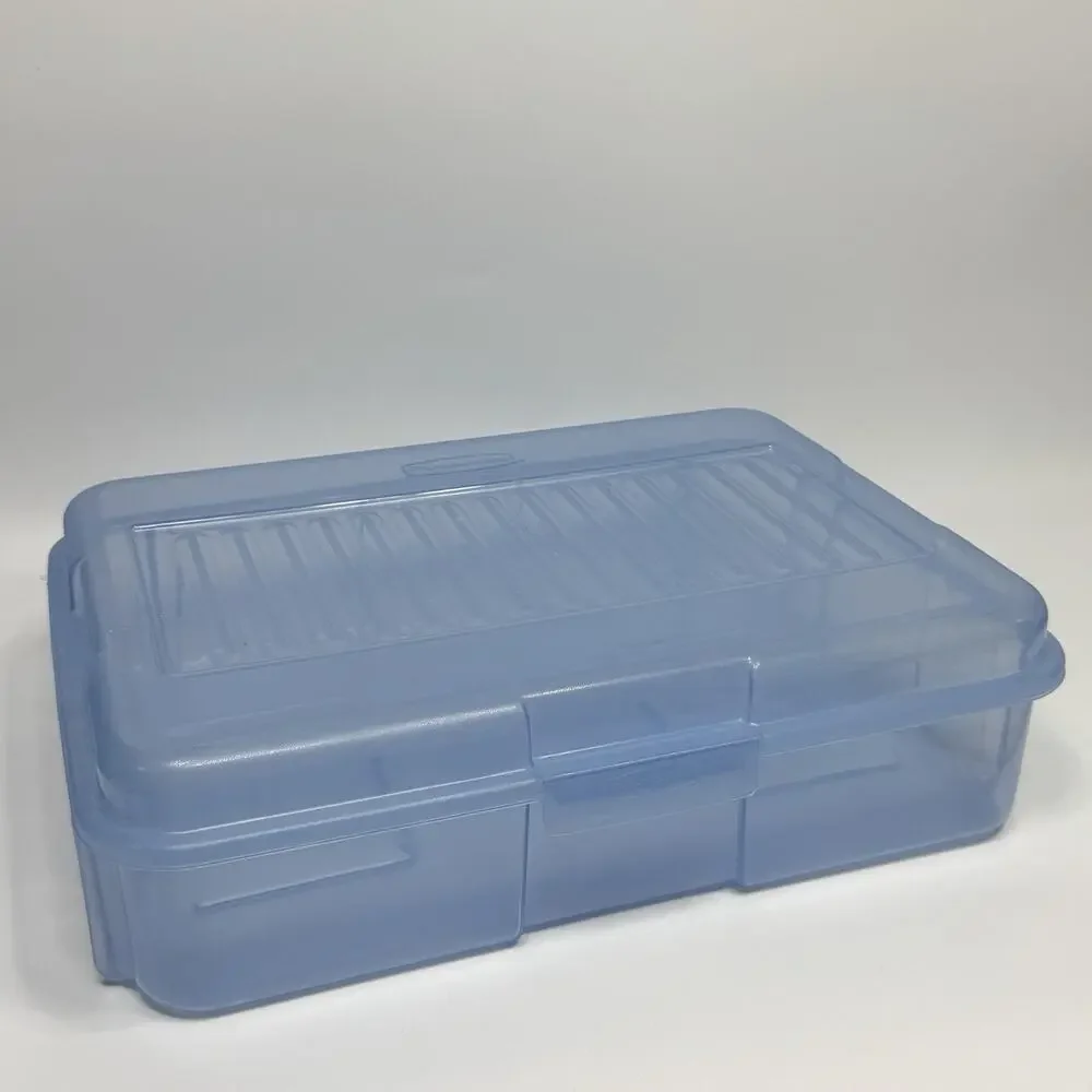 Vintage Rubbermaid Clear Plastic Snap Case Hinged Storage Container 2282 Blue